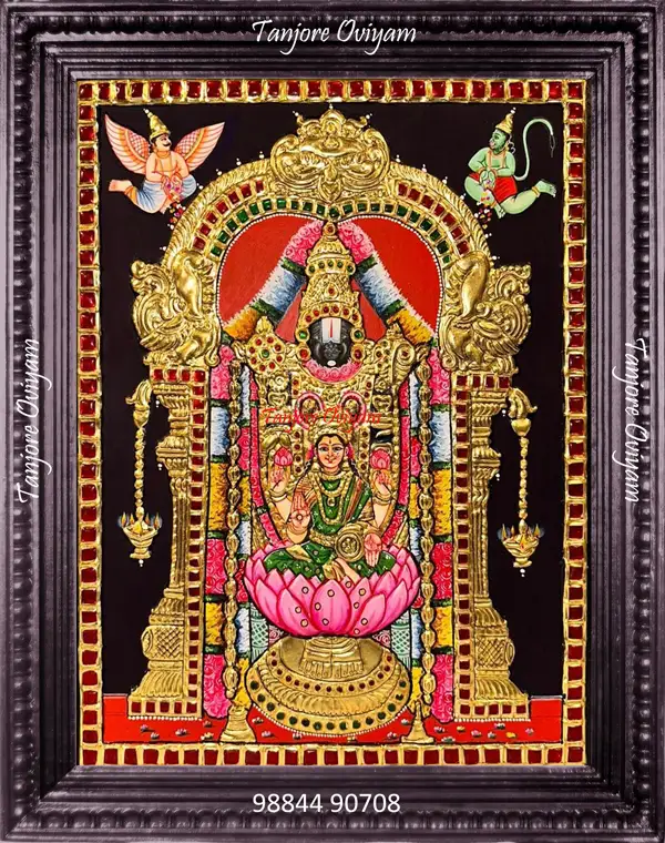 Balaji with Goddess Lakshmi Tanjore painting gold foil Tirupati Balaji Lakshmi traditional artwork